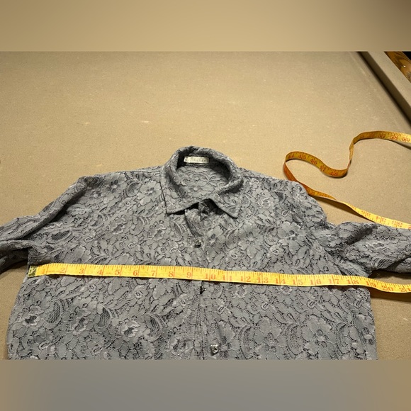 Hinge Gray Lace Jean Jacket Style with Crystal Buttons - Picture 11 of 16